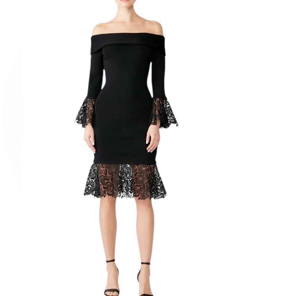 Sachin + Babi - Relais Black Off-Shoulder Dress with Lace Trim Sz M